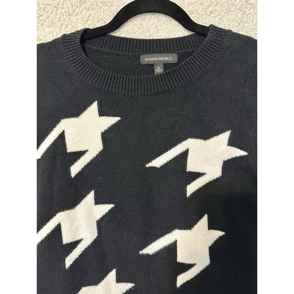 Banana Republic Black/White Herringbone Knit‎ Sweater Black Trim  Size S